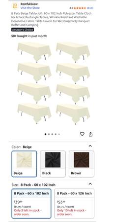 8 Pack Beige Tablecloth 60 x 102 Inch Polyester Table Cloth 1