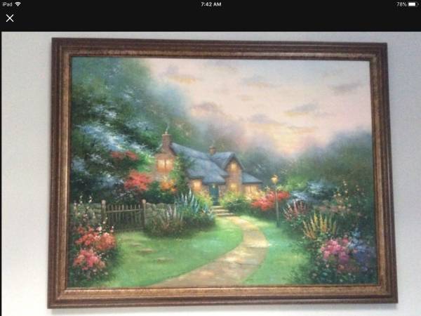 Beautiful Thomas Kinkade like painting. Large 53.5" x 41.5" w/frame 1