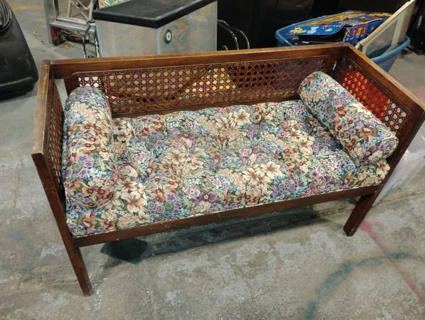 Vintage wicker back bench seat 1
