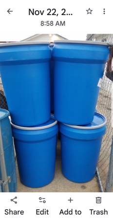 30 gallon Plastic Barrels (Stackable) 1