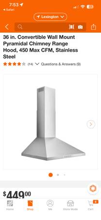 Broan-NuTone 36 in. Convertible Wall Mount Pyramidal Chimney Range Hood, 450 Max 1