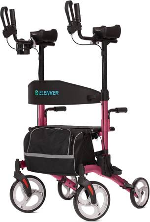 ELENKER Upright Rollator Walker, Stand Up Rolling Walker, red 1