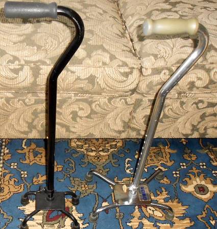 2 QUAD CANES (4 Footed) 6 Extra TIPS Adj Height + Left/Right Hand DME 1