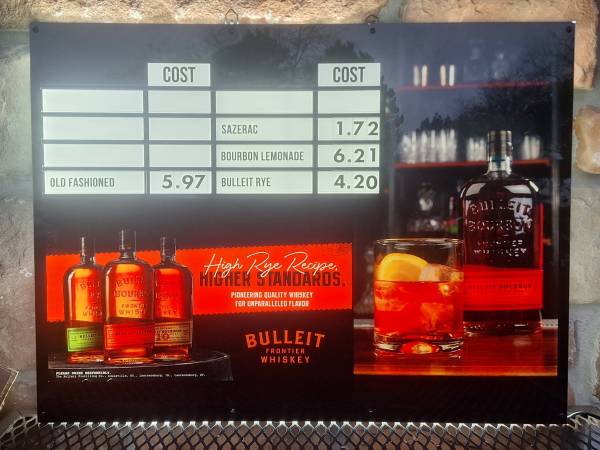 Bulleit Bourbon Two Sided LED Menu Board New 28" x 14" 1