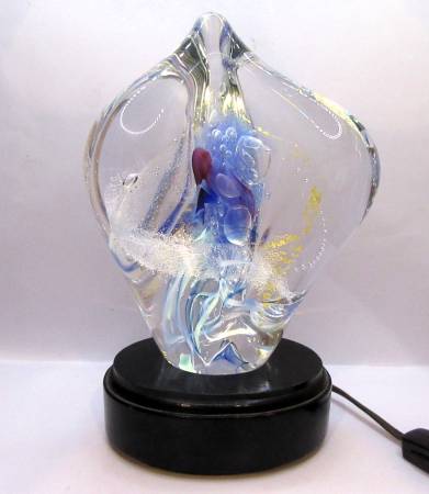 Murano Style Hand Blown Art Glass Sculpture on Illuminated Base 1