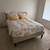 Queen bed frame beige linen upolstery, headboard, side rails and foot. 3 thumbnail