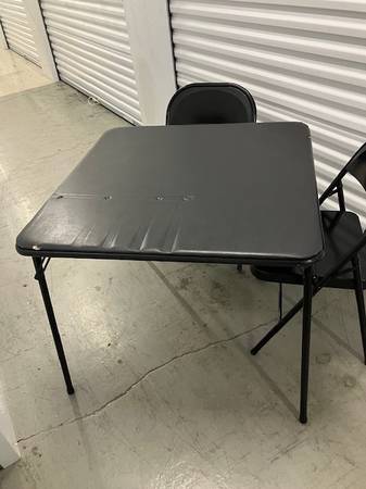 Black Card Table and Two Folding Chairs 1