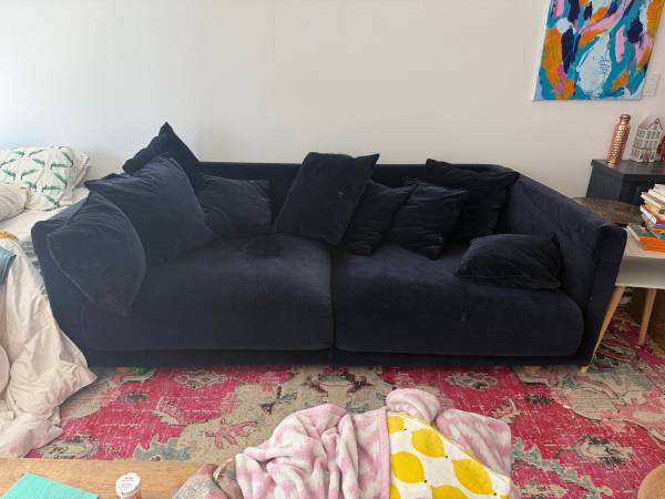 3 seater blue velvet sofa 1