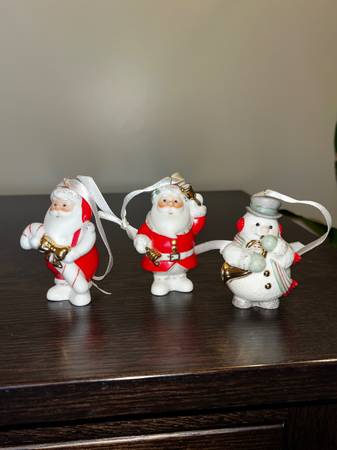 3 Lenox Ceramic Christmas Ornament Santa Snowman 1