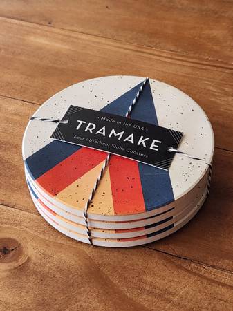 NEW Tramake Arrow Absorbent Stone Coasters, set of 4, 4.25", designer 1