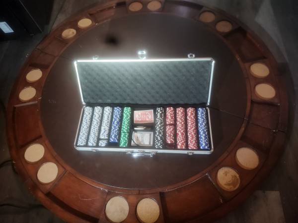 Poker table with professional chips 1