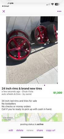 llantas y neumáticos de 24 pulgadas - $1,300 (Chula Vista)63616059284867122