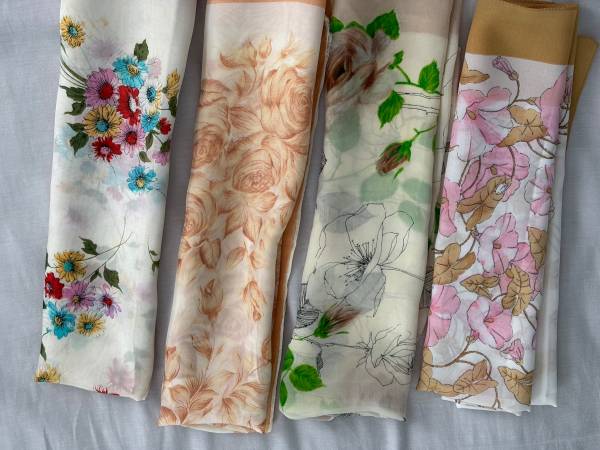 Scarves w/ Floral Patterns  (4 for Handbag / Head /Neck ) 1