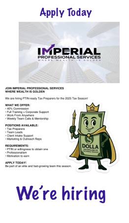 TAX PREPARERS NEEDED – FREE TRAINING – 40% COMMISSION 1
