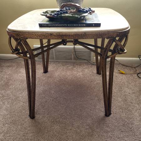 Marble Side Table with Gold Iron Base 1