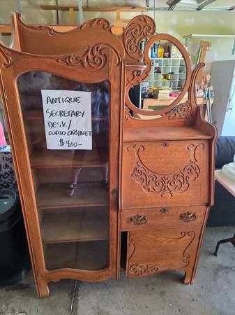Antique secretary desk with curio cabinet 1