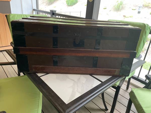 Vintage Steamer Trunk With Rare Wooden Handles 1