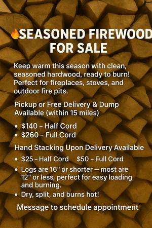 🔥Well-Seasoned Firewood for Sale🔥Pickup/Delivery 1