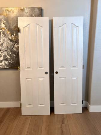 TWO- 24x80 Solid Core 4 Panel Interior Door Slab w/ Bore- Unique Arch Design 1