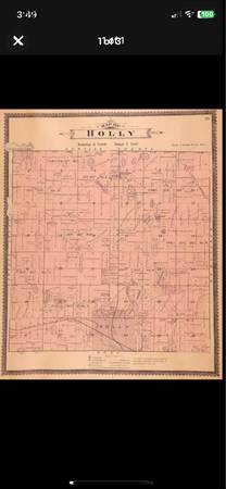 Original  Antique 1896 Hand Colored Map of Holly Township  MICHIGAN  1 1