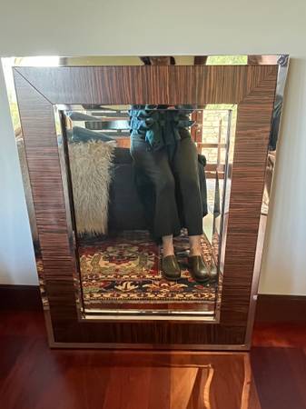Dramatic Zebra Wood and Chrome Mirror 32" x 42' 1