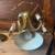 Vintage brass and beveled smoked glass chandelier 6 thumbnail