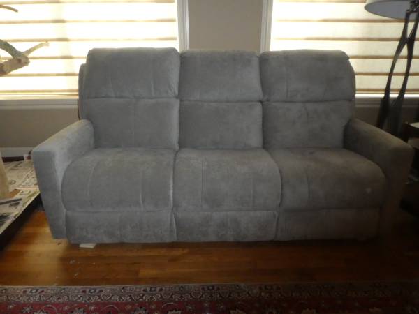 Stanton gray sofa with 2 power reclining seats-reduced 1