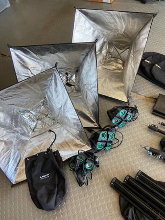 Linco 3 Softbox Lighting Kit with 9ft green screen backdrop stand 1