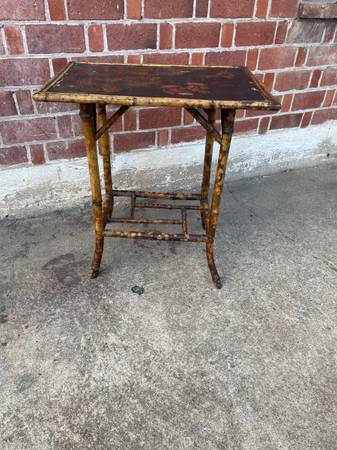 Vintage rattan bamboo English Victorian table plant stand 1