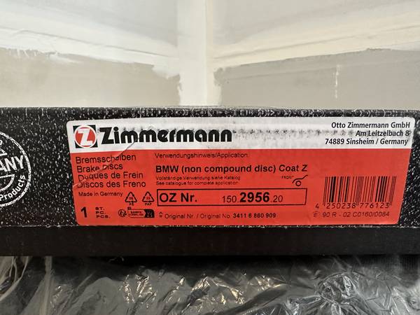 2 x Zimmermann Coat Z Disc Brake Rotor; Front 1