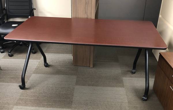 28 Used Flip Top Training Tables With Casters 60x30 Mahogany Laminate 1
