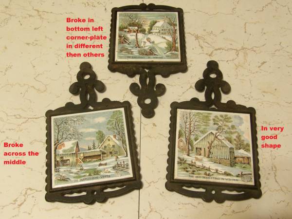 Winter Scene Tile Trivets/Cast Iron Frames [as is] 1