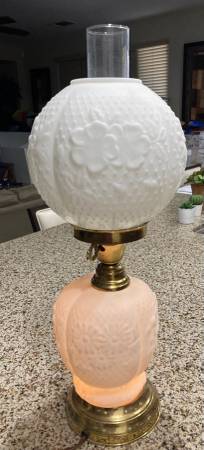 Cute antique Milk glass lamp with brass accents - $90 (Indio)62926960970881121