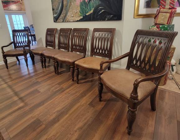 Bernhardt Furniture Solid Wood genuine leather dining chairs-6 piece 1