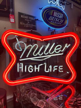 22x16 1970s MILLER HIGH LIFE BEER ADVERTISEMENT NEON SIGN. 275.00.  Johanna at A 1