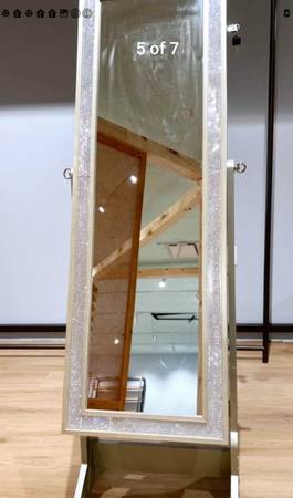 Silver Rhinestone Lighted Standing Jewelry Cabinet Mirror Closet Box Display NEW 1