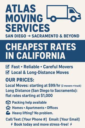 Cheapest moving rates in CA 1