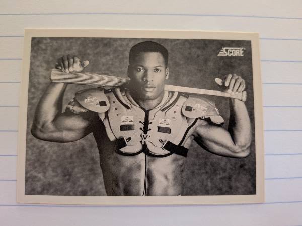 1990 Score #697 Bo Jackson baseball card, famous for its black-and-whi 1