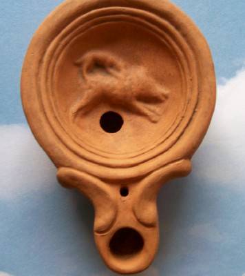 Vintage Greek Terra Cotta Oil Lamp 1