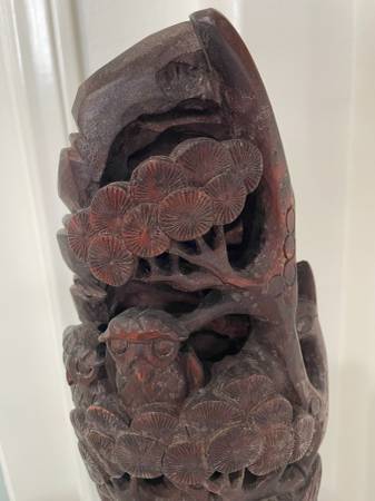 Hand-Carved Wood Owl Tree Sculpture – 20.5” Tall – Vintage 1