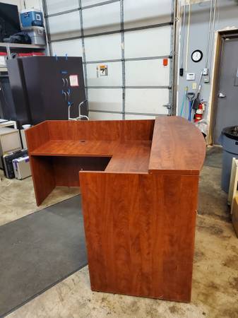 L Shape Cherry Reception Desk Workstations w/ 3 Drawer BBF 1