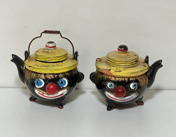 Vtg Collectible Thames Redware Americana Clown Face Kettle Salt Pepper 1
