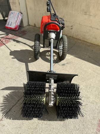 52cc Gasoline Power Broom Walk Behind Sweeper Cleaning Driveway