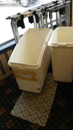 Food bins on caster repurposed as recycle bins white have 2 1