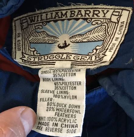CHAQUETA DE INVIERNO PARA HOMBRE VINTAGE WILLIAM BARRY STRUGGLE GEAR TALLA XL - $20 (Baldwin)63471465249025121