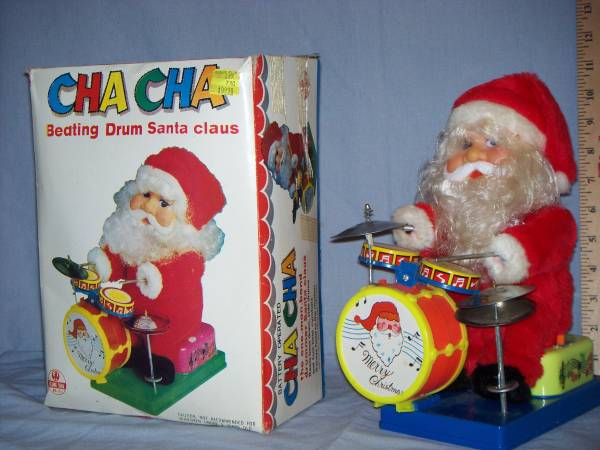 Vintage 1970s/80s CHA CHA BEATING DRUM SANTA CLAUS Toy (In Box!) 1