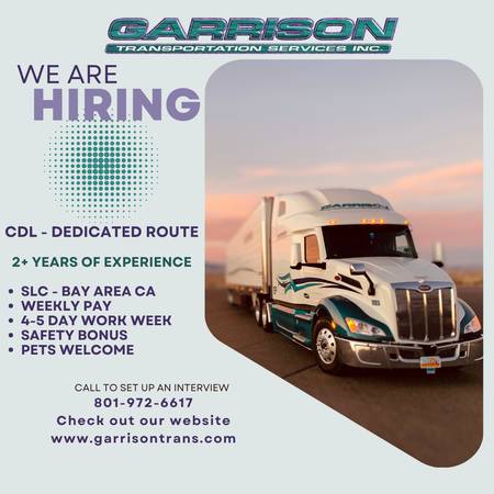 Dedicated Route SLC- Bay Area CA$$$ - transportation - job