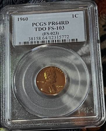 1960 Lincoln Cent, TDO, FS-103, PCGS Certified-PR64RD 1