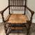 Antique Bobbin Wooden Arm Chair, Rush Cane Seat, Blue Bird Pillow 5 thumbnail