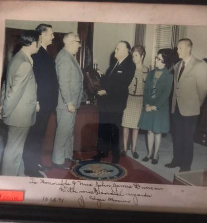 J Edgar Hoover autograph signed to Congressman J. Duncan 1